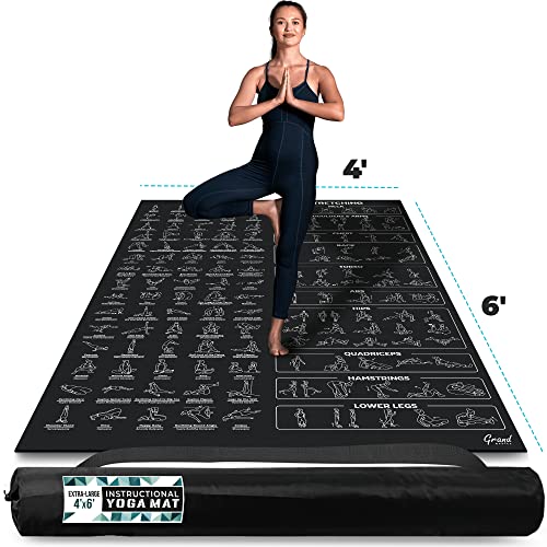 Yoga Mat with Instructional Poses Prints - Personal Hour for Yoga and Meditations 