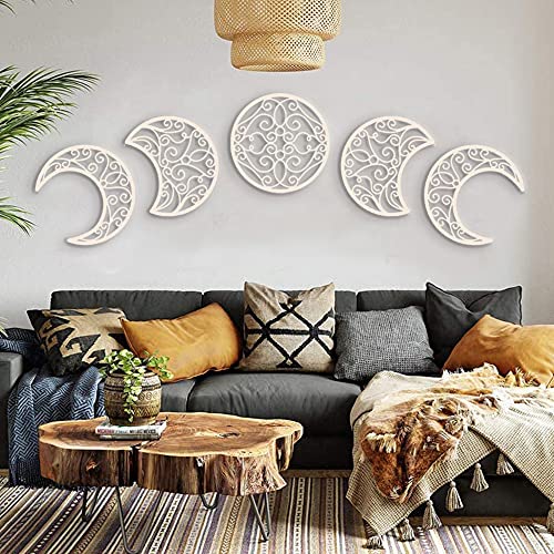 Boho Aesthetic Moon Decoration Wall Art (5 Pieces) - Personal Hour for Yoga and Meditations 
