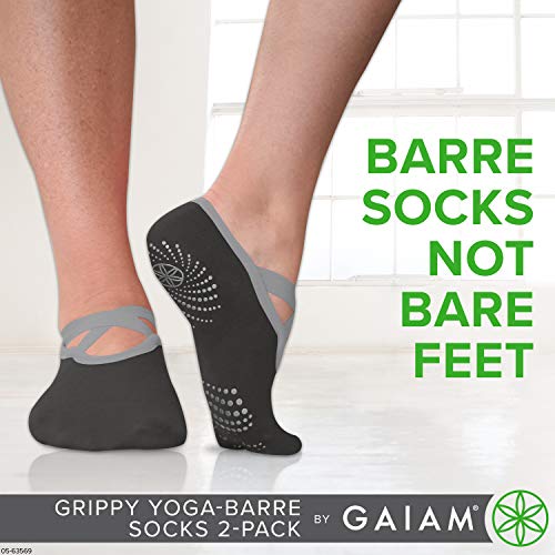 Yoga Barre Socks - Grippy Non Slip Sticky Toe Grip Accessories - 2-Pack - Personal Hour for Yoga and Meditations 