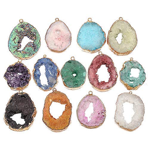 Natural Stone Pendants Gold-plated Edge Crystal Agate Stone Charms (Pack of 5) - Personal Hour 