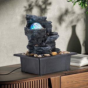 Zen Decor Ideas - Tabletop Fountain Rotating Ball Rock Waterfall Fountain - Personal Hour for Yoga and Meditations 