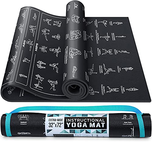 Yoga Mat with Instructional Poses Prints - Personal Hour for Yoga and Meditations 