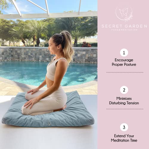 Garden Large Meditation Cushion – Premium Velvet Meditation Cushion w 100% Kapok Insert - Personal Hour for Yoga and Meditations 