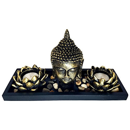 Zen Gifts - Tabletop Zen Rock Garden with Buddha and Tea Light Candle Holder - Personal Hour for Yoga and Meditations 