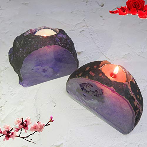 Zen Gifts - Handcrafted Candle Holder- AMOYSTONE Purple Agate Rock Stone - Personal Hour for Yoga and Meditations 