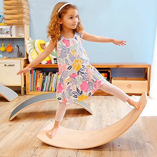 Yoga Gift for Kids - Natural Wood Wobble Balance Board- Yoga Board Curvy Board - Personal Hour for Yoga and Meditations 