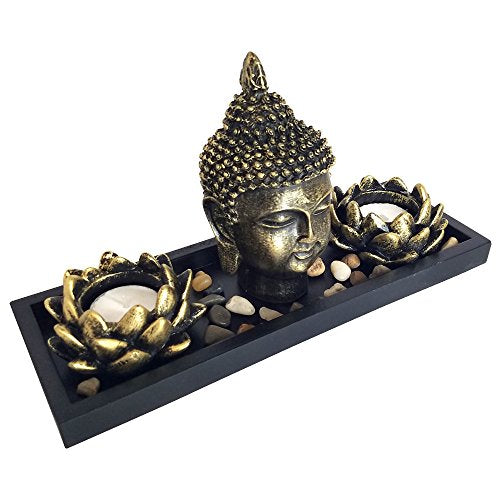 Zen Gifts - Tabletop Zen Rock Garden with Buddha and Tea Light Candle Holder - Personal Hour for Yoga and Meditations 