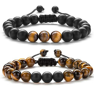 Open image in slideshow, Meditation Gift - Harmony Men and Women Tiger Eye Stone Beads Bracelet Braided Rope Natural Stone Yoga gifts Bracelet Bangle - New Model - Personal Hour for Yoga and Meditations 
