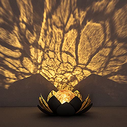 Meditation Gift - Ground Solar Lights for Outdoor Garden - Glass Lotus Decoration - Waterproof LED Metal - Good for Zen and Meditation