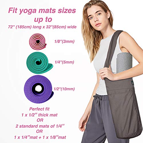 Yoga Mat Carrying Tote Bag with Large Pockets - Yoga Mat Bag Set Tote Sling Carrier Shoulder - Fits Most Size Mats - Personal Hour 