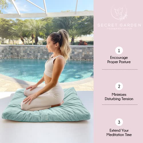 Garden Large Meditation Cushion – Premium Velvet Meditation Cushion w 100% Kapok Insert - Personal Hour for Yoga and Meditations 