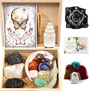 Open image in slideshow, Healing Crystals Set- Yoga Meditation Accessories Selenite Palo Santo Moon Phase Crystals Altar Kit with Wooden Gift Box - Meditation Gifts - Valentine Limited Deals - Personal Hour 
