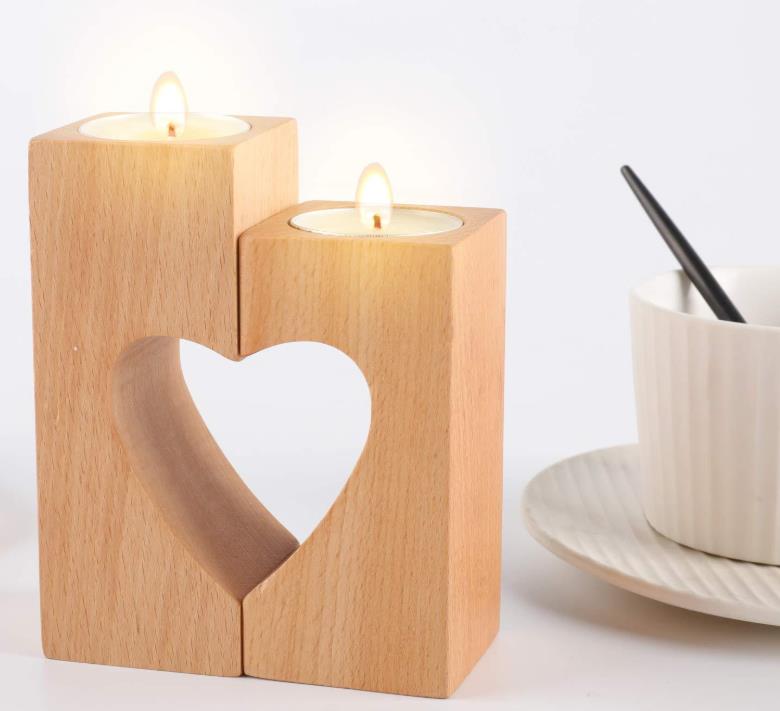 Meditation Valentine Gift -  Heart-shaped wooden candlestick - Personal Hour for Yoga and Meditations 
