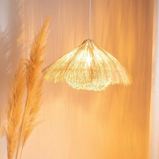 Bamboo Pendant Light Boho Style Weaving Hanging Lamp - Zen Decor Idea - Personal Hour for Yoga and Meditations 