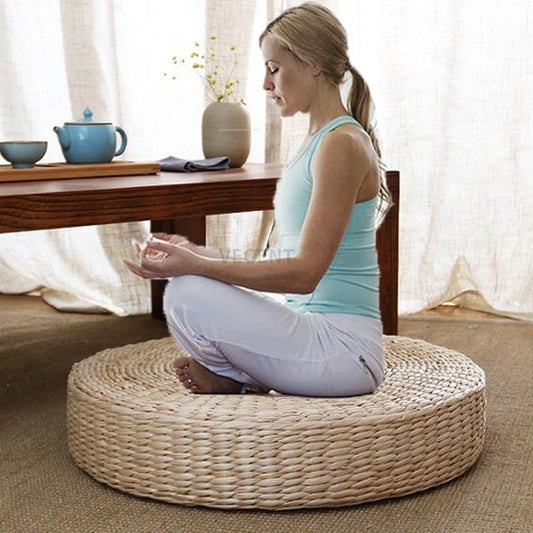 Natural Straw Round Floor Meditation Cushions - Personal Hour for Yoga and Meditations 