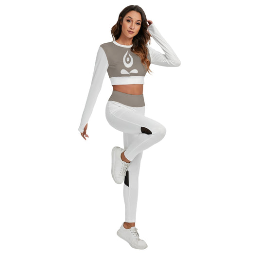 Fashionable White Sport and Yoga Set With Backless Top And Leggings - Personal Hour for Yoga and Meditations 