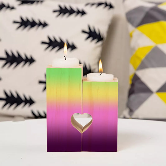 Colorful Energy Heart Wooden Candlestick - Personal Hour for Yoga and Meditations 