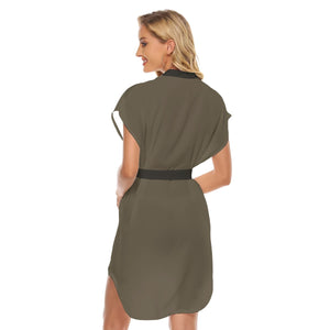 Women's Stand-up Collar Casual Dress With Belt - Personal Hour for Yoga and Meditations 