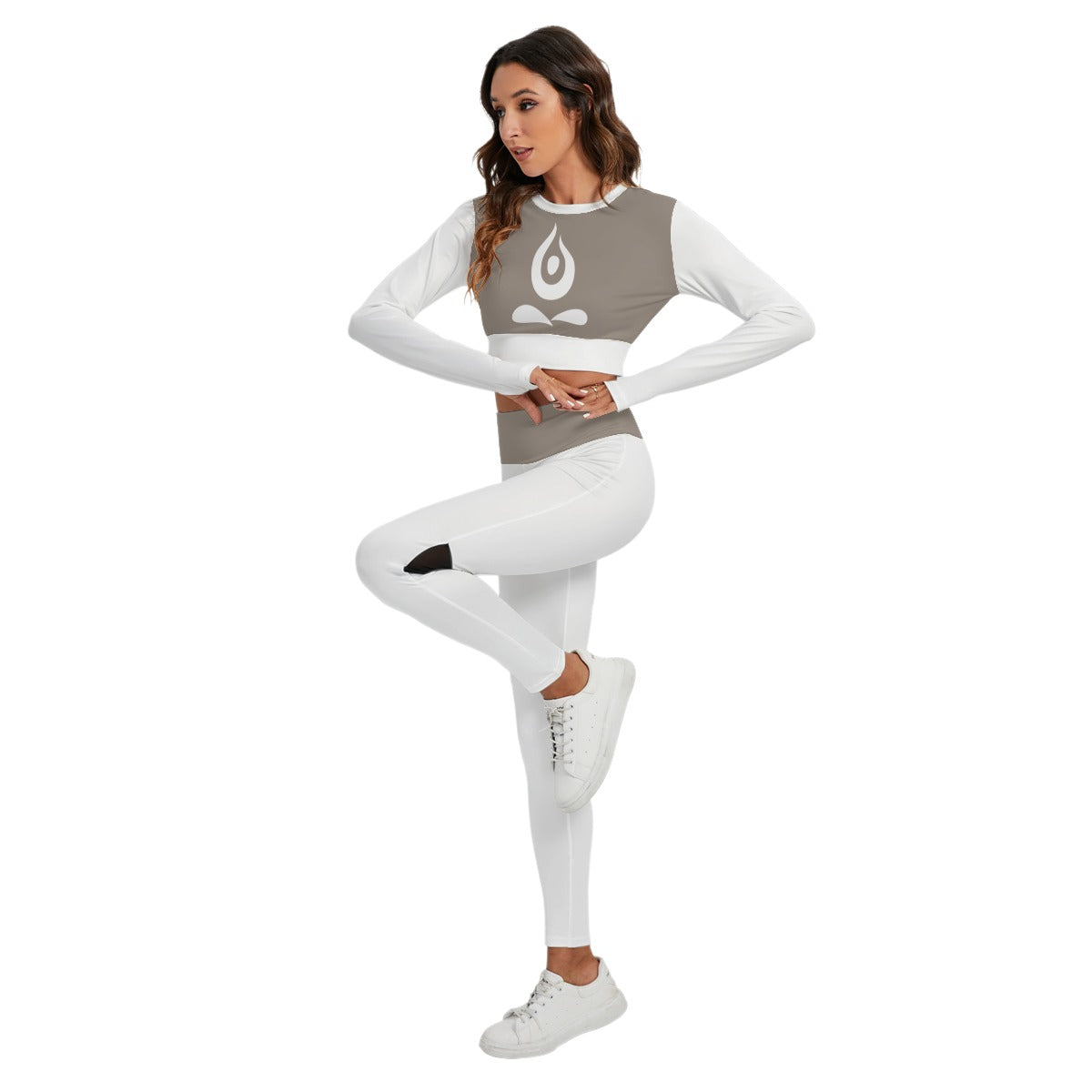 Fashionable White Sport and Yoga Set With Backless Top And Leggings - Personal Hour for Yoga and Meditations 