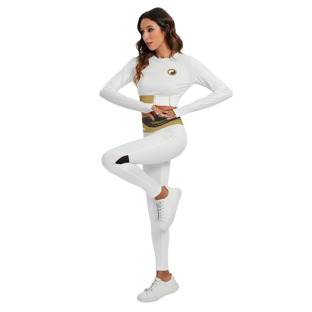 Women's White Yoga Set With Backless Top And Leggings - Personal Hour for Yoga and Meditations 