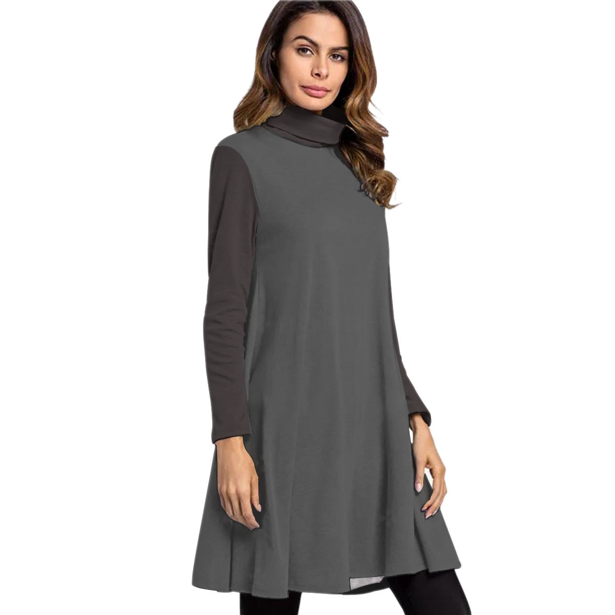 Women's High Neck Zen and Yoga Dress With Long Sleeve - Personal Hour for Yoga and Meditations 