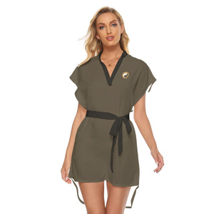 Open image in slideshow, Women&#39;s Stand-up Collar Casual Dress With Belt - Personal Hour for Yoga and Meditations 
