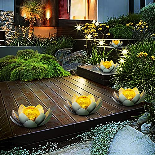 Meditation Gift - Ground Solar Lights for Outdoor Garden - Glass Lotus Decoration - Waterproof LED Metal - Good for Zen and Meditation - Personal Hour for Yoga and Meditations 