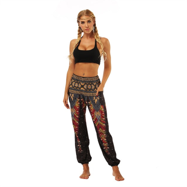 Yoga Pants Women Boho Hippie Harem Pantalon with High Waist - Personal Hour for Yoga and Meditations 