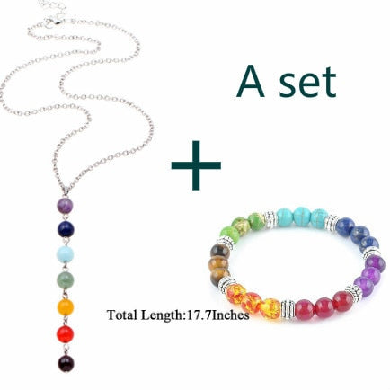 7 Chakra Gem Stone Beads Pendant Necklace - Personal Hour for Yoga and Meditations 