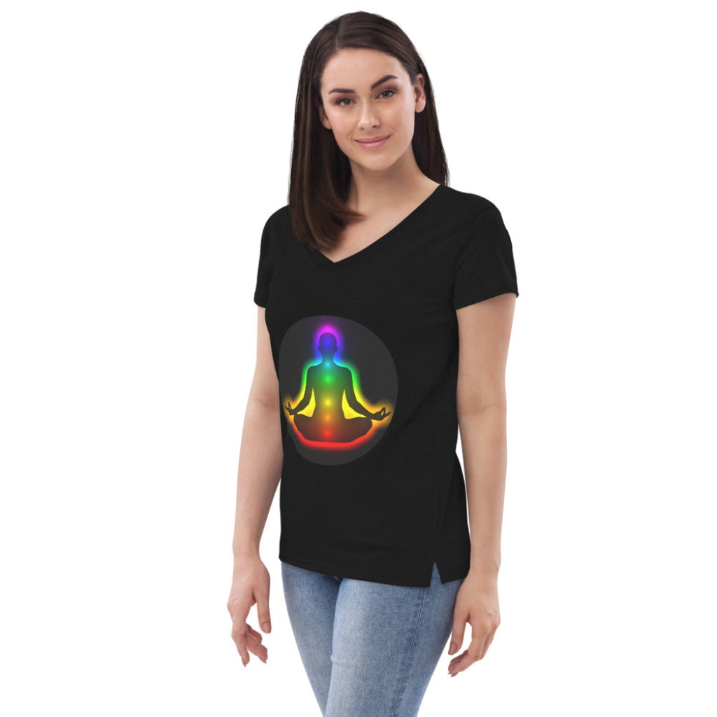 7 Chakra - Women’s recycled v-neck yoga t-shirt - yoga top - Personal Hour for Yoga and Meditations 