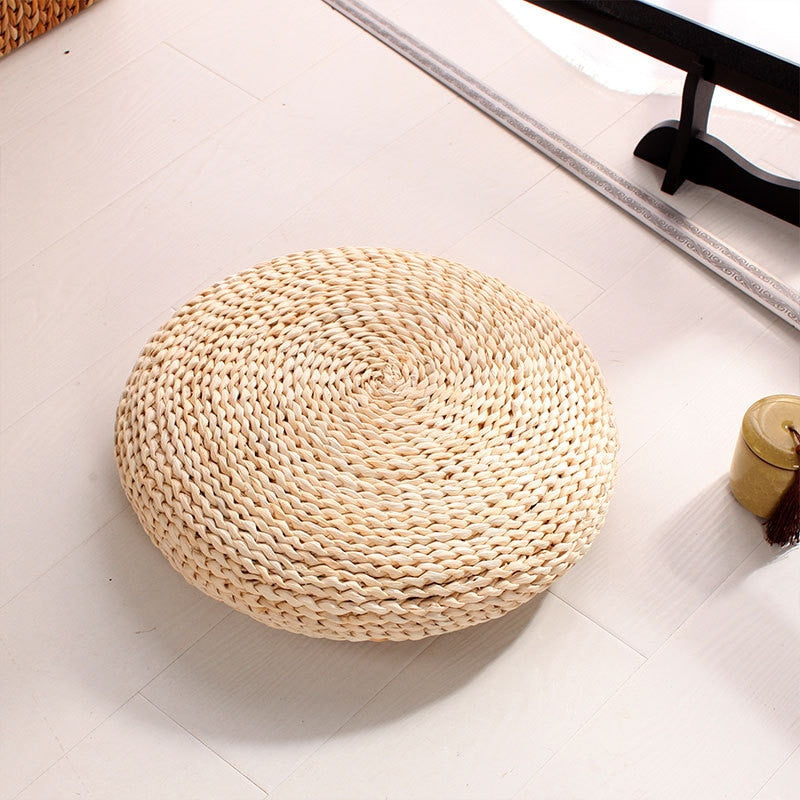 Tatami Futon Meditation Cushion - Round Yoga Circle Corn Husk Straw - Personal Hour for Yoga and Meditations 