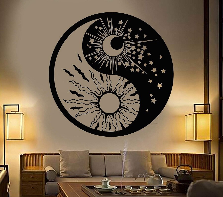 Vinyl wall decoration yin and yang symbol sun with moon balance Yoga and Meditation Products - Personal Hour