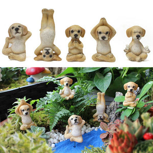 Yoga Dog Set Plug-In Garden Garden Resin Animal Plug-In Ornament - Personal Hour for Yoga and Meditations 