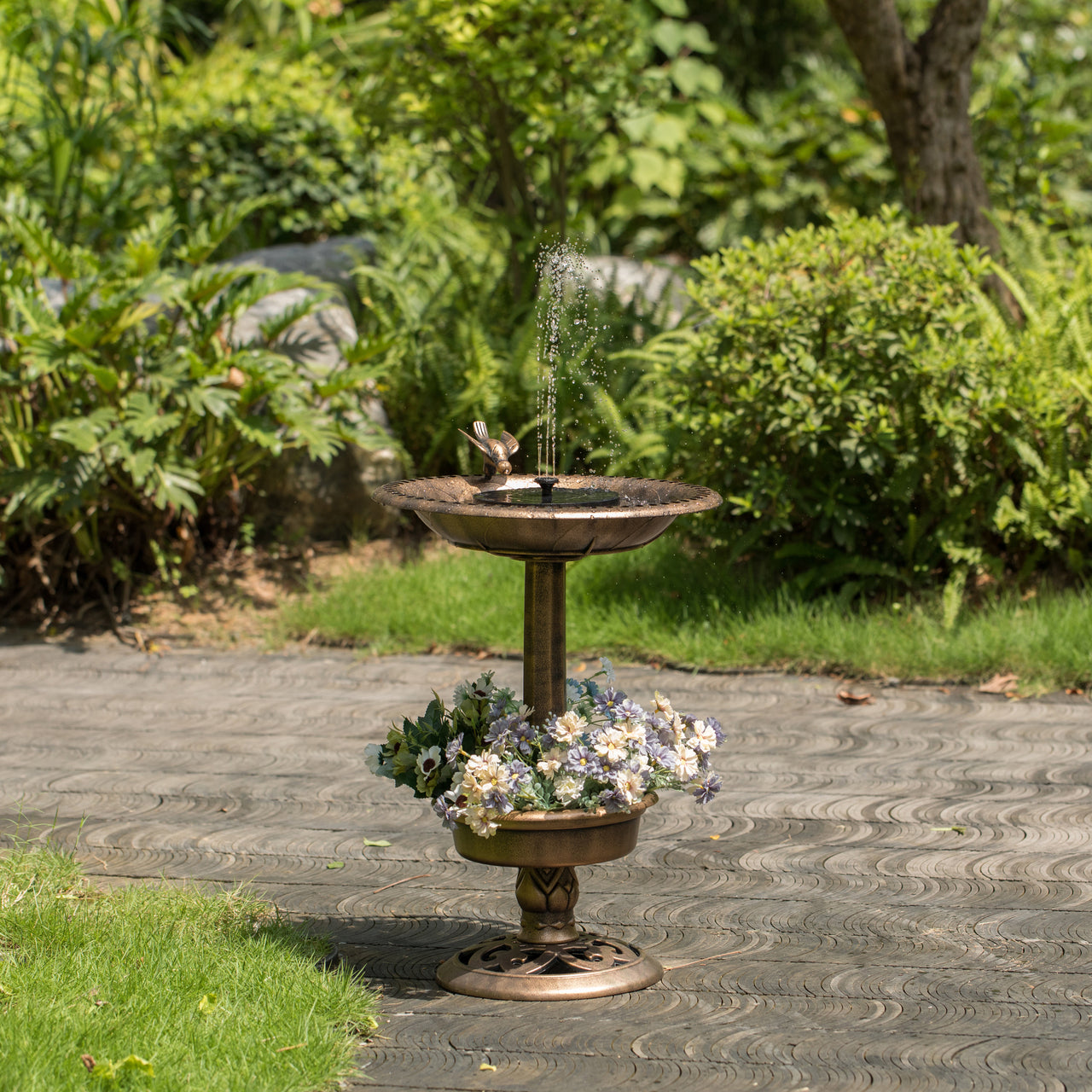 Zen Outdoor Decor Garden Bird Bath and Solar Powered Fountain - Personal Hour for Yoga and Meditations 