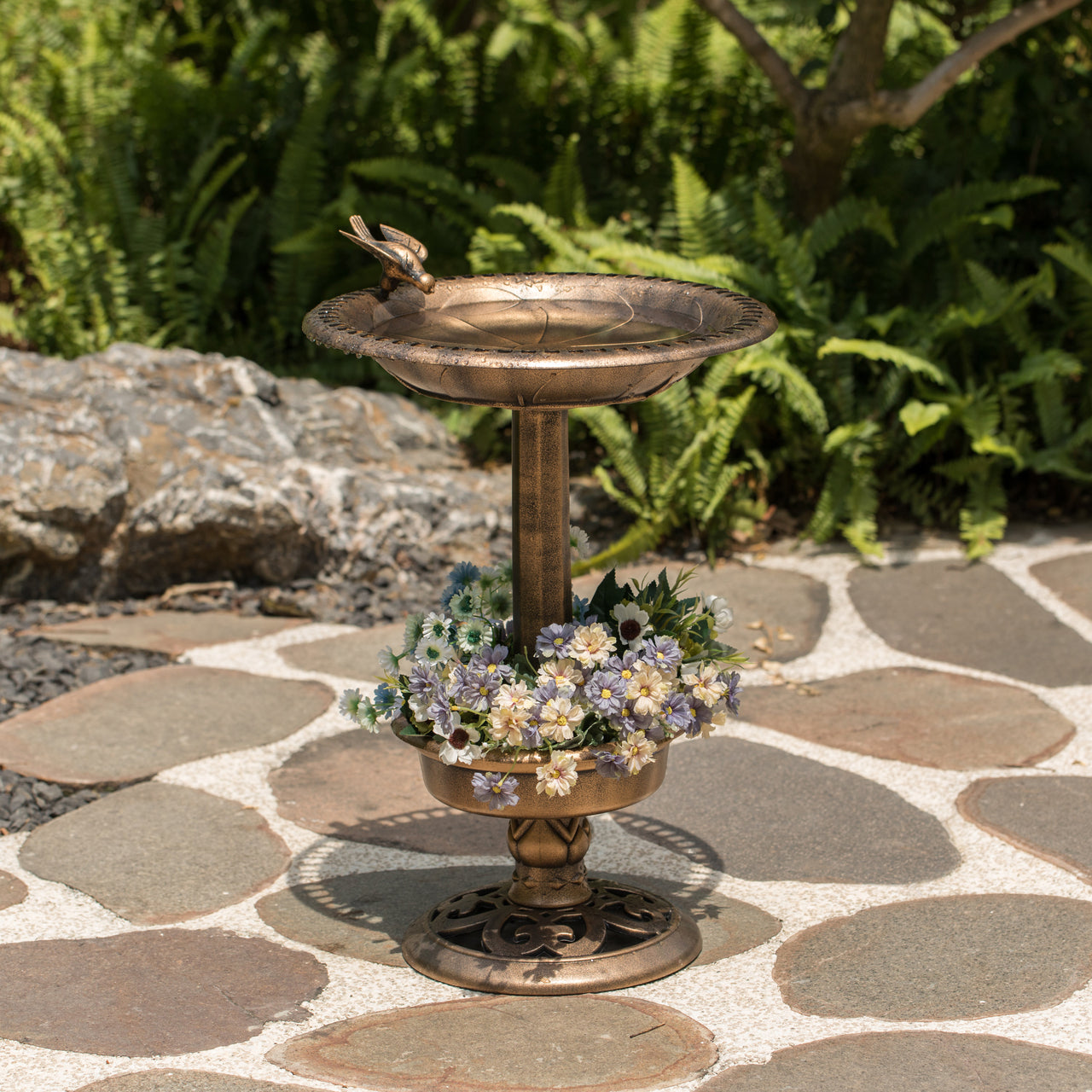 Zen Outdoor Decor Garden Bird Bath and Solar Powered Fountain - Personal Hour for Yoga and Meditations 