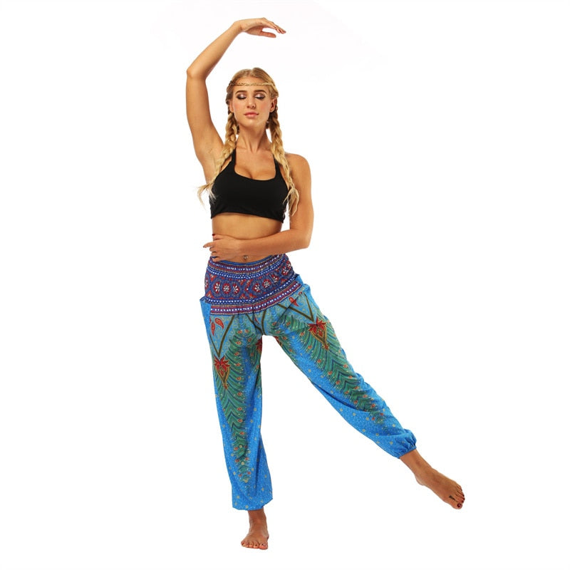 Yoga Pants Women Boho Hippie Harem Pantalon with High Waist - Personal Hour for Yoga and Meditations 
