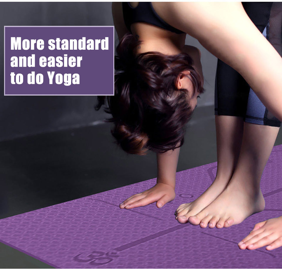 Non Slip Yoga Mat With Alignments Guides - Position Line For Yoga Beginner - Personal Hour for Yoga and Meditations 