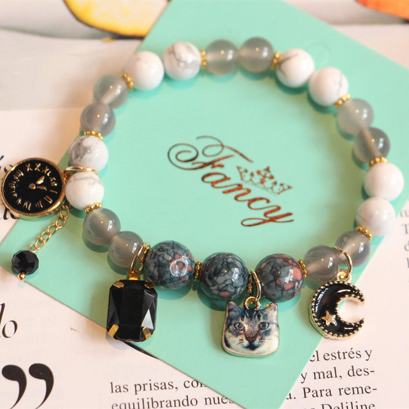 Stone Accessories - Natural stone agate cat bracelet - Personal Hour for Yoga and Meditations 