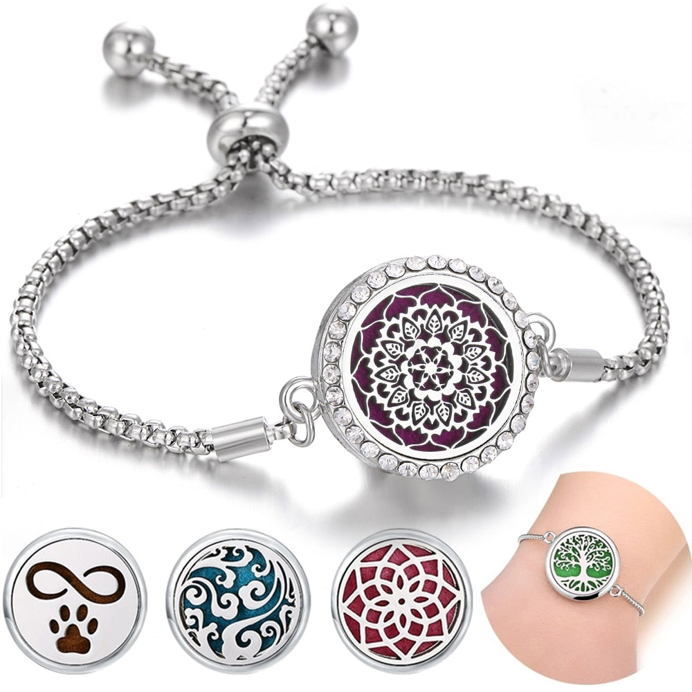 Aromatherapy Bracelet Diffuser Locket Tree of Life Adjustable Perfume Essential Oil Diffuser - Personal Hour for Yoga and Meditations 