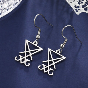 Open image in slideshow, Kundalini - Dawapara Sigil of Lucifer Earrings Stainless Steel Occult Goth Gothic Pendants Luciferian Satainism Signet Wiccan Amulet Jewelry - Personal Hour for Yoga and Meditations 

