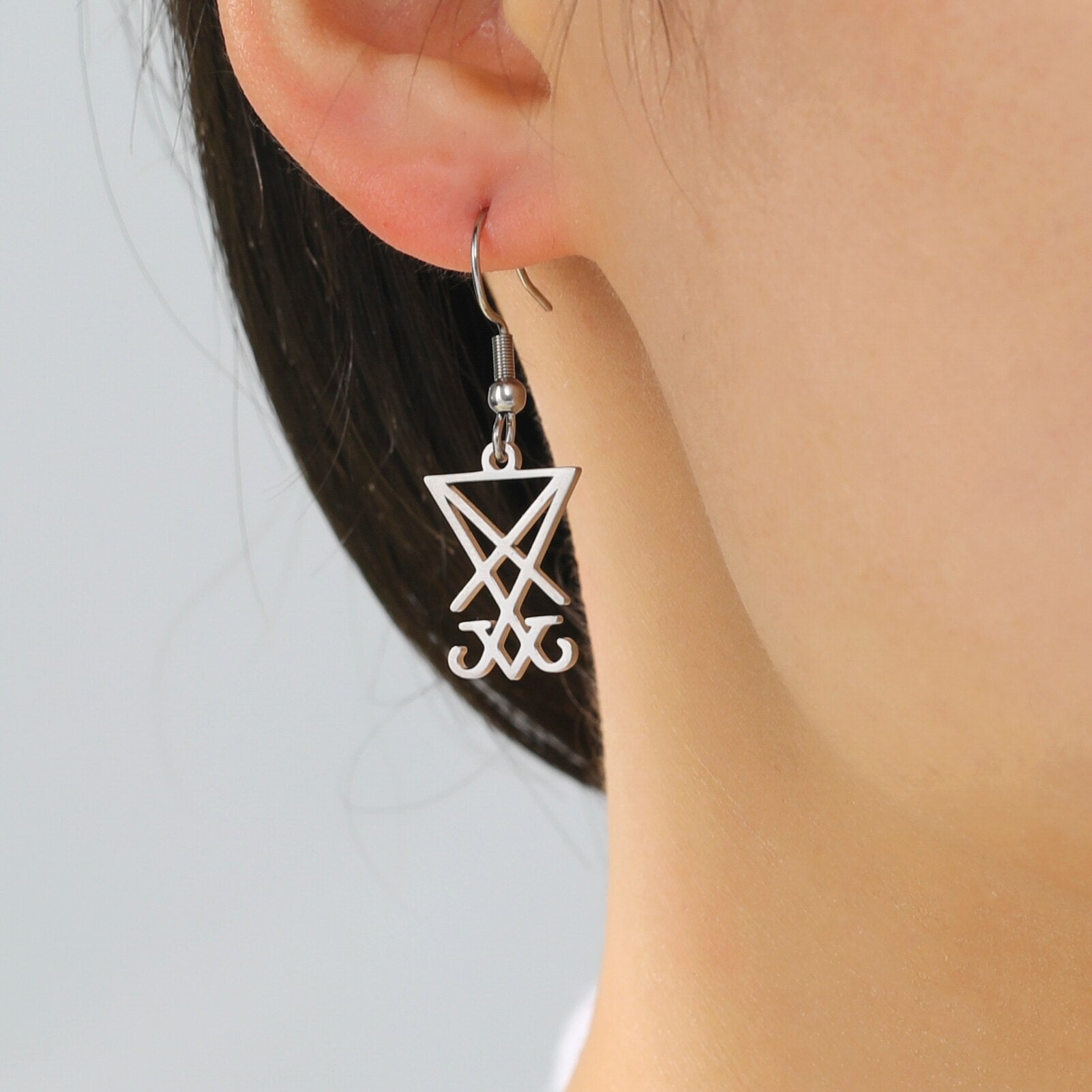 Kundalini - Dawapara Sigil of Lucifer Earrings Stainless Steel Occult Goth Gothic Pendants Luciferian Satainism Signet Wiccan Amulet Jewelry - Personal Hour for Yoga and Meditations 