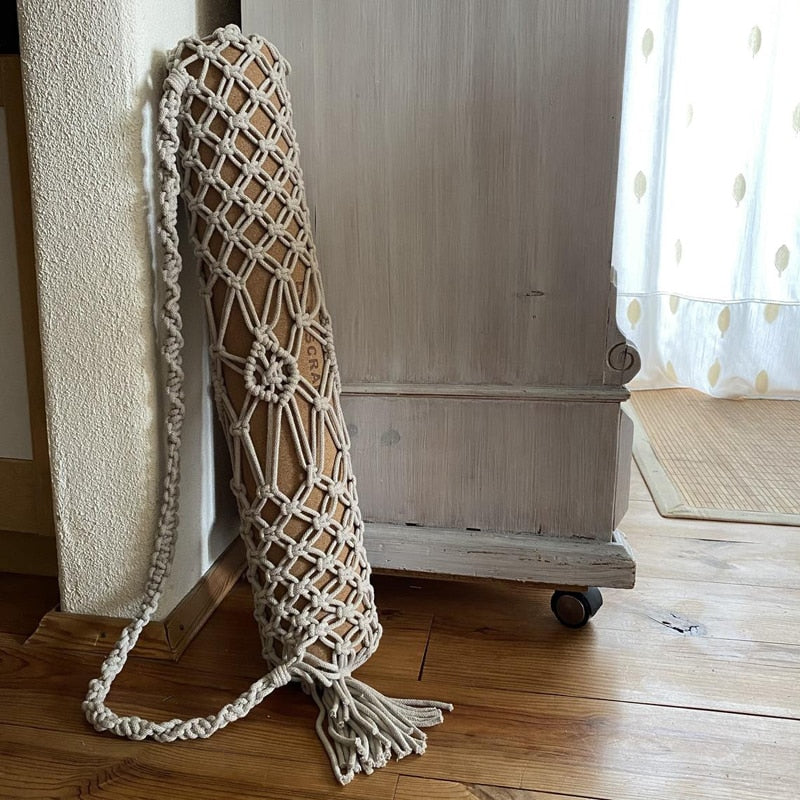 Crochet Macrame Yoga Mat Bag - Large Size Pocket Fit Most Size Mats - Personal Hour for Yoga and Meditations 