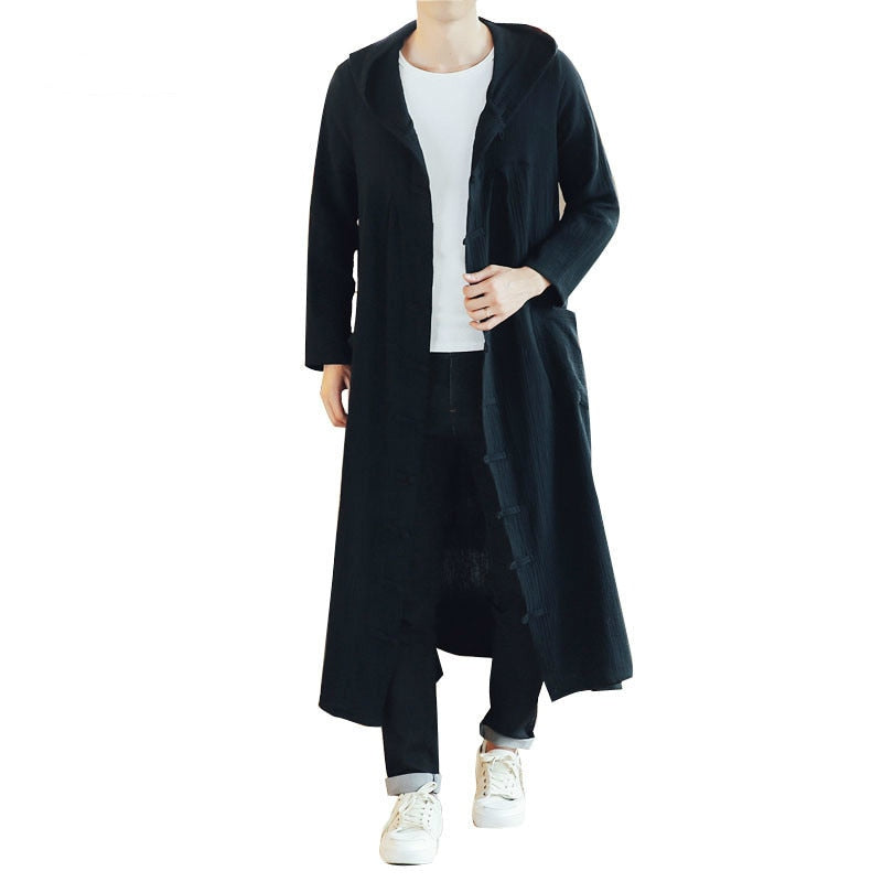 Meditation Robe - Men Long Casual Hooded Trench Coat Cardigan Jacket Outerwear - Personal Hour for Yoga and Meditations 