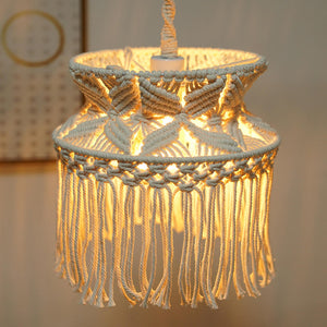 Open image in slideshow, Macrame Lampshade Ceiling Hanging Pendant Light Boho Lamp Shade - Zen Decor Ideas - Personal Hour for Yoga and Meditations 
