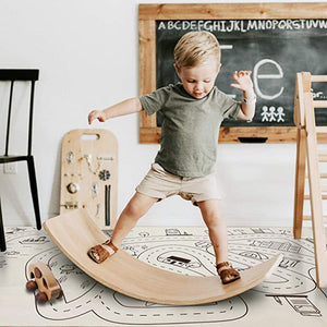 Wooden Balance Board - Wobble Board Preschool Learning Kid Yoga Board -Curvy Board Rocker Bridge Board - Personal Hour for Yoga and Meditations 