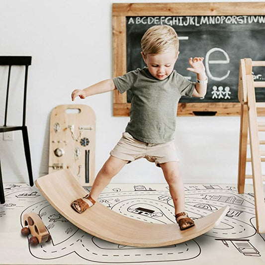 Wooden Balance Board - Wobble Board Preschool Learning Kid Yoga Board -Curvy Board Rocker Bridge Board - Personal Hour for Yoga and Meditations 