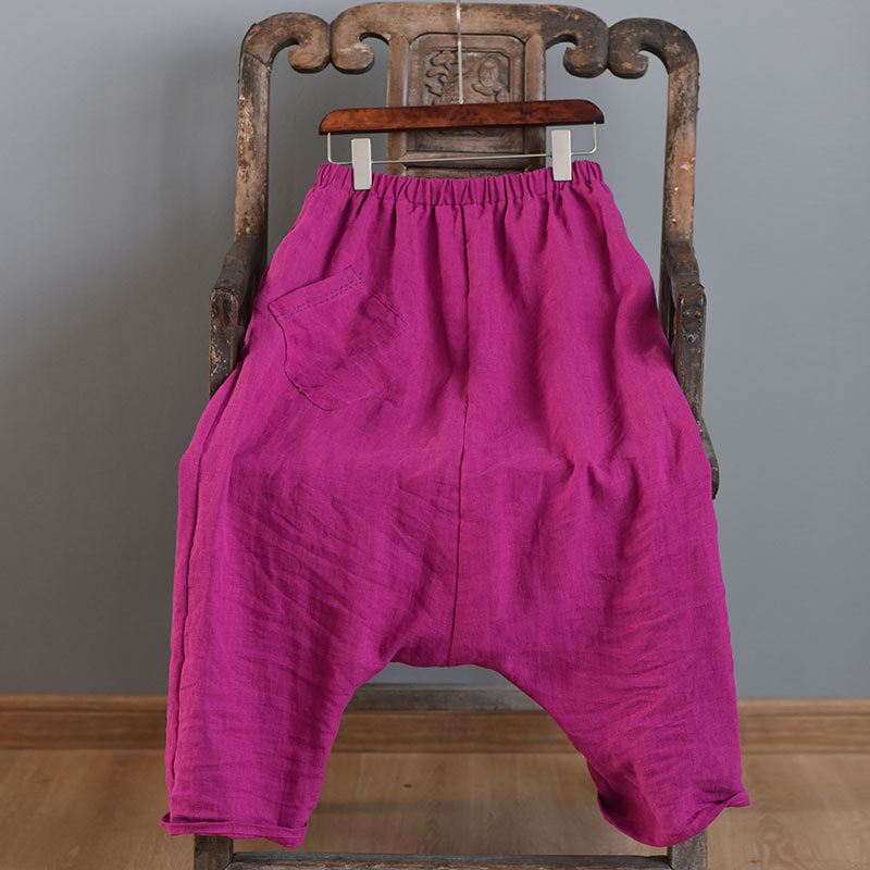 Meditation Clothes - Women Solid Color Patchwork Linen Elastic Waist Harem Pants Ladies Vintage - Flax Harem Trousers - Yoga Loose Pants - Personal Hour for Yoga and Meditations 