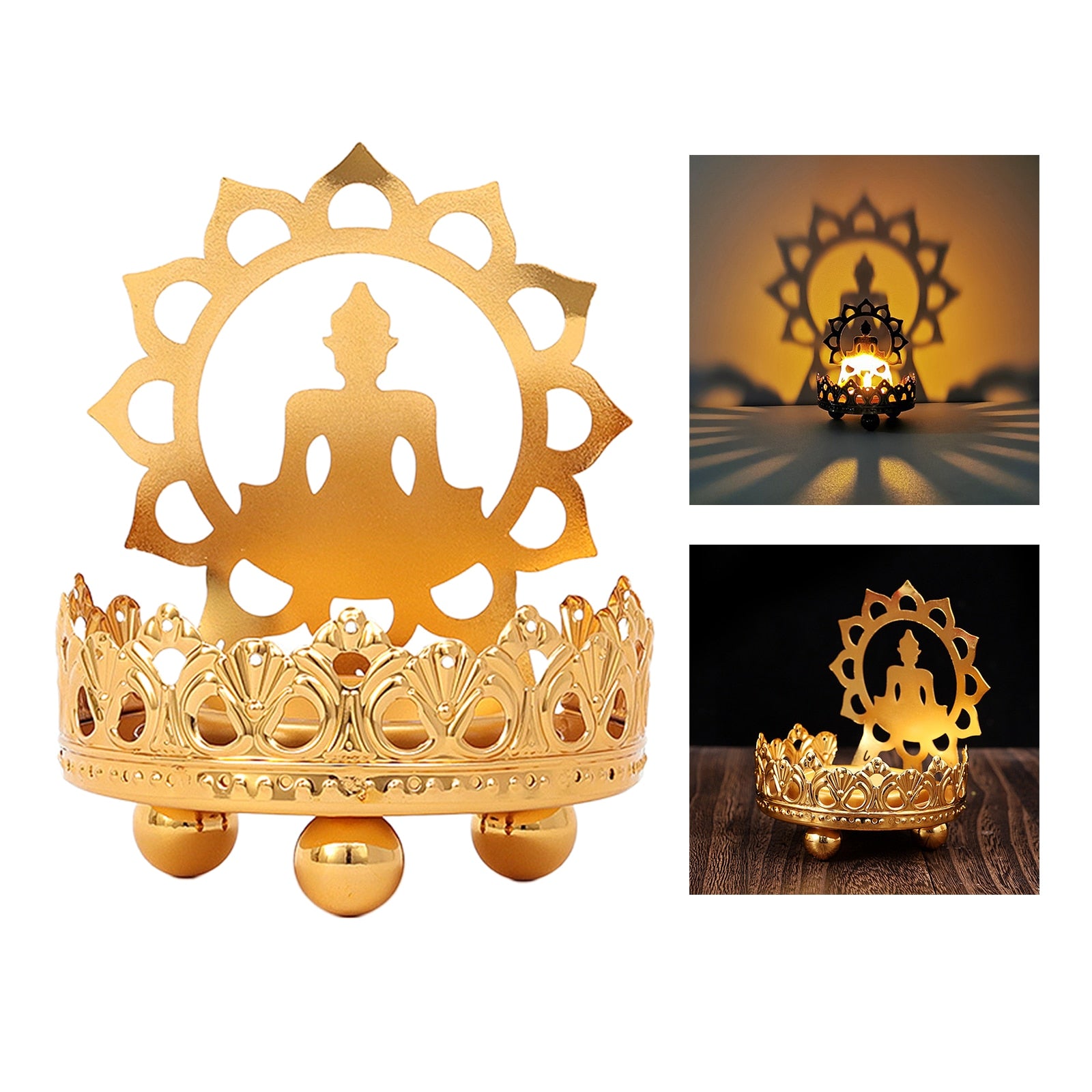 Alloy Hollow Carved Tea-light Candle Holder Buddha Ghee Lamp Holder -Eco-Friendly Zen Decor Ideas - Personal Hour for Yoga and Meditations 