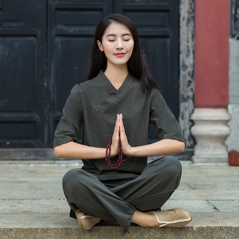 Meditation Clothes - Traditional Tang Suit - Cotton Linen Yoga Suit Loose Tai Chi Clothes - Personal Hour for Yoga and Meditations 