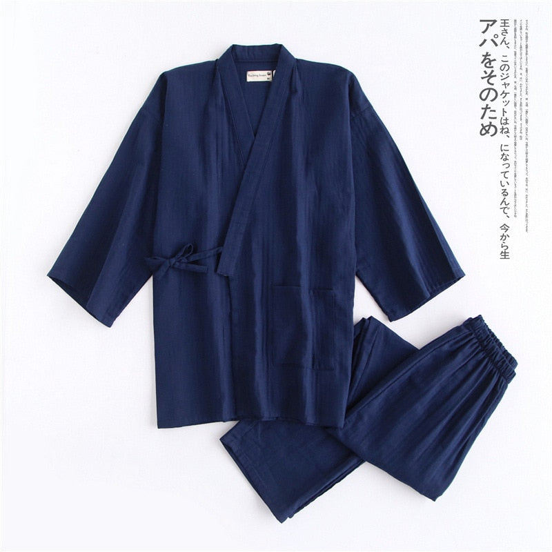 Meditation Clothes- Traditional Japanese Pajamas Set Cotton Robe Pants Kimono Haori Yukata Nightgown Japan Style - Personal Hour for Yoga and Meditations 